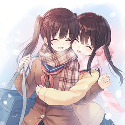 This is a pixiv picture whose title is 「こうするとあったかいよ」.