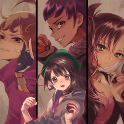 This is a pixiv picture whose title is ライバル4人　ユウリ&ホップ&マリィ&ビート.