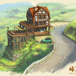 This is a pixiv picture whose title is 峠の小屋.