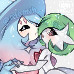 This is a pixiv picture whose title is Hatterene & Gardevoir.