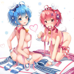 This is a pixiv picture whose title is Rem x Ram !! ❤.