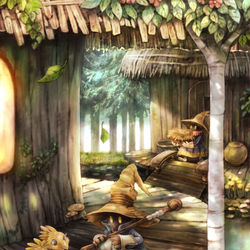This is a pixiv picture whose title is 黒魔導士の村にて.