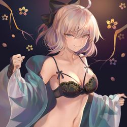 This is a pixiv picture whose title is 下着モデル「沖田さん」.