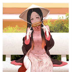 This is a pixiv picture whose title is Nezuko Ao dai.