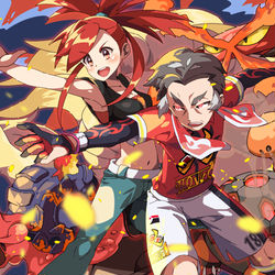 This is a pixiv picture whose title is 【ポケモン剣盾】炎のスーパータッグ.