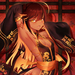 This is a pixiv picture whose title is 和服褐色サキュバス.