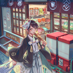 This is a pixiv picture whose title is 夜の駄菓子屋.