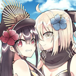 This is a pixiv picture whose title is 水着沖田＆ノッブ.