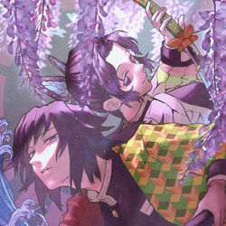 This is a pixiv picture whose title is 水柱と蟲柱.