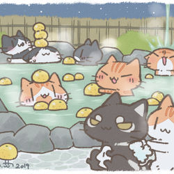 This is a pixiv picture whose title is ゆずにゃんこ風呂.