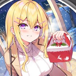 This is a pixiv picture whose title is 聖夜にケーキ持って突撃してくる系先輩.
