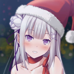 This is a pixiv picture whose title is ESCMT! （エミリアたんサンタコスマジ天使）.