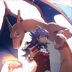 This is a pixiv picture whose title is ▼ダンデとリザードンのちょうはつ.
