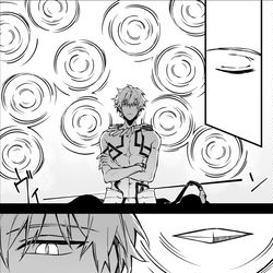 This is a pixiv picture whose title is 騎士王 vs　英雄王.