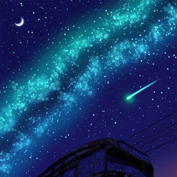 This is a pixiv picture whose title is 車窓と星空.