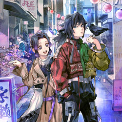 This is a pixiv picture whose title is 現代×鬼滅の刃.