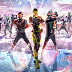 This is a pixiv picture whose title is 昭和・平成・令和　仮面ライダー1971-2019.