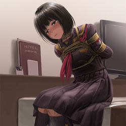 This is a pixiv picture whose title is 受験のストレスを縄で開放する少女.