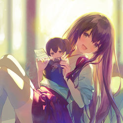 This is a pixiv picture whose title is 加賀さんのぬいぐるみで遊ぶ赤城さん.