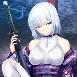 This is a pixiv picture whose title is 白銀の和装剣士.