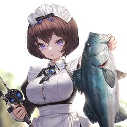 This is a pixiv picture whose title is メイドと魚.
