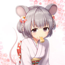 This is a pixiv picture whose title is 新年描き初め🍊子年のねずみっ娘🐭.