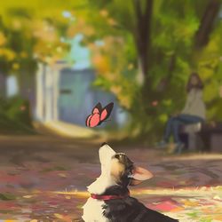 This is a pixiv picture whose title is Corgi and stairs.