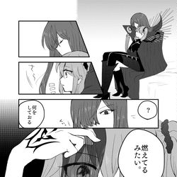 This is a pixiv picture whose title is 【魔王ノブぐだ♀】揺れる赤色.