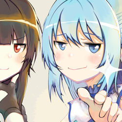 This is a pixiv picture whose title is 「ふっ…」「にやり」.