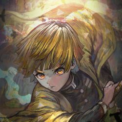 This is a pixiv picture whose title is 「鬼殺隊-雷の少年-我妻善逸」【メイキングあり】.