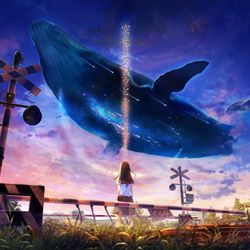 This is a pixiv picture whose title is 空を飛ぶクジラ.