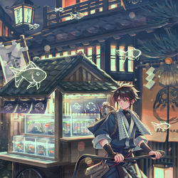 This is a pixiv picture whose title is 金魚売りの屋台.