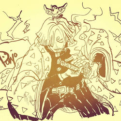This is a pixiv picture whose title is 鬼滅の刃×ONEPIECE　我妻サン逸　霹靂一閃.