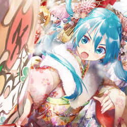 This is a pixiv picture whose title is お年玉を賭けてミクさんたちと羽根つきで勝負したい.