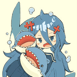 This is a pixiv picture whose title is 髪の光もサメになる サメガール.