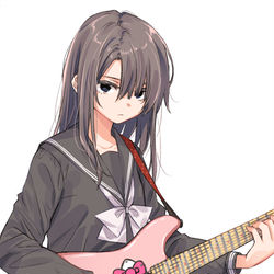 This is a pixiv picture whose title is クールに見られるけど実はめちゃくちゃかわいいギターを持っている女.