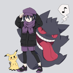 This is a pixiv picture whose title is オニオンくんと全く懲りてないゲンガー、そしてミミッキュ.