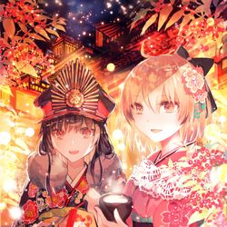 This is a pixiv picture whose title is 新年（沖田さんとノッブ）.
