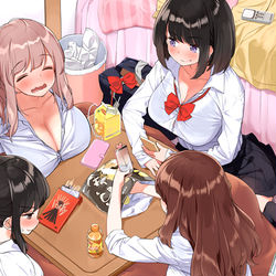 This is a pixiv picture whose title is こたつにあつまる紐パンJKと友人を盗み撮りする紐パンJK.