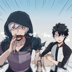 This is a pixiv picture whose title is 肉と配達とあと酒.