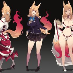 This is a pixiv picture whose title is 狐&狸.