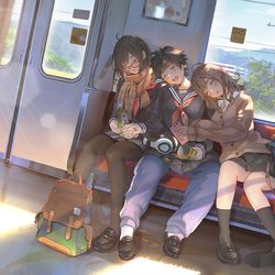 This is a pixiv picture whose title is いつも終点までいっちゃう3人.