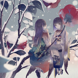 This is a pixiv picture whose title is 寒中椿と雀.