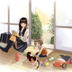 This is a pixiv picture whose title is JCと幼女と猫.