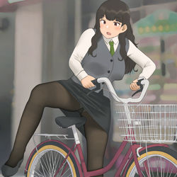 This is a pixiv picture whose title is 自転車タイツOLお姉さん.