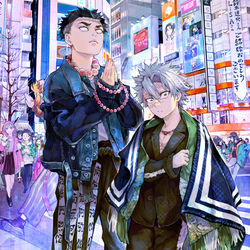 This is a pixiv picture whose title is 現代×鬼滅の刃.