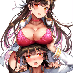 This is a pixiv picture whose title is 載せる愛宕ちゃん、載せられる高雄ちゃん.