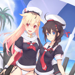 This is a pixiv picture whose title is 夕立&時雨 - 制服水着Ver..