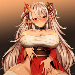 This is a pixiv picture whose title is 透け前垂れ.