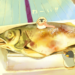 This is a pixiv picture whose title is 鮎塩焼き.
